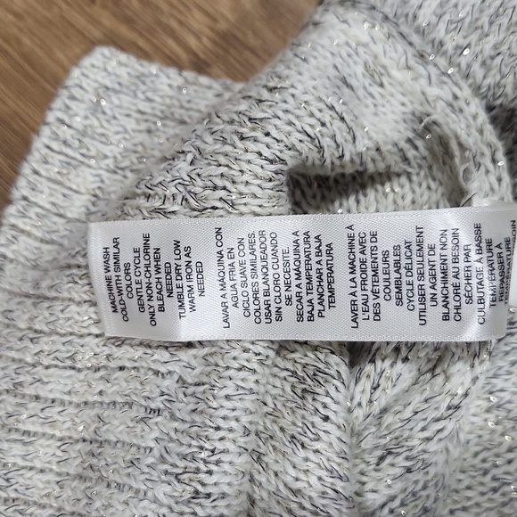 CHICO'S White Black Gold Space Dye Scoop Neck 3/4 Sleeve Tunic Sweater - S - Picture 9 of 10